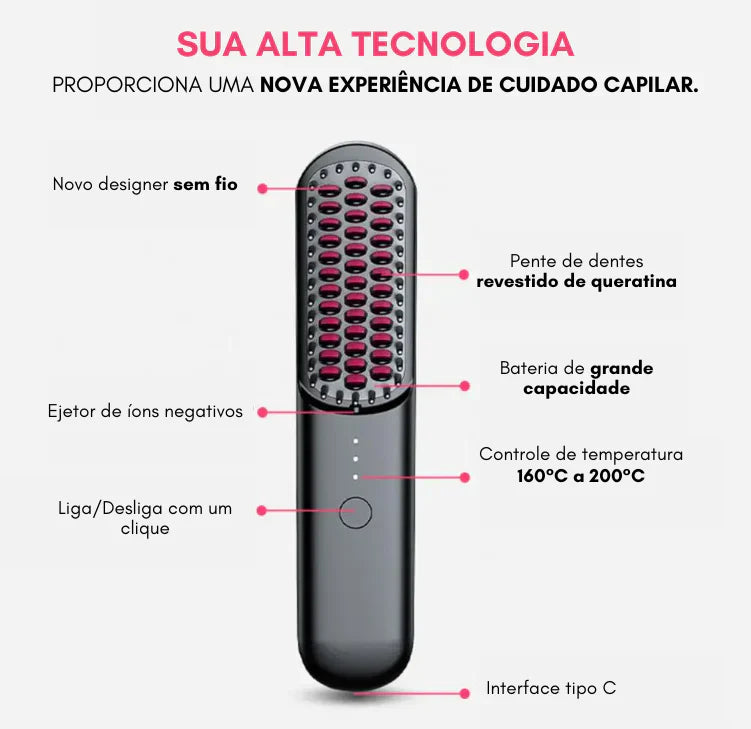 Escova portátil sem fio InnovaGlow - Facilita seu penteado